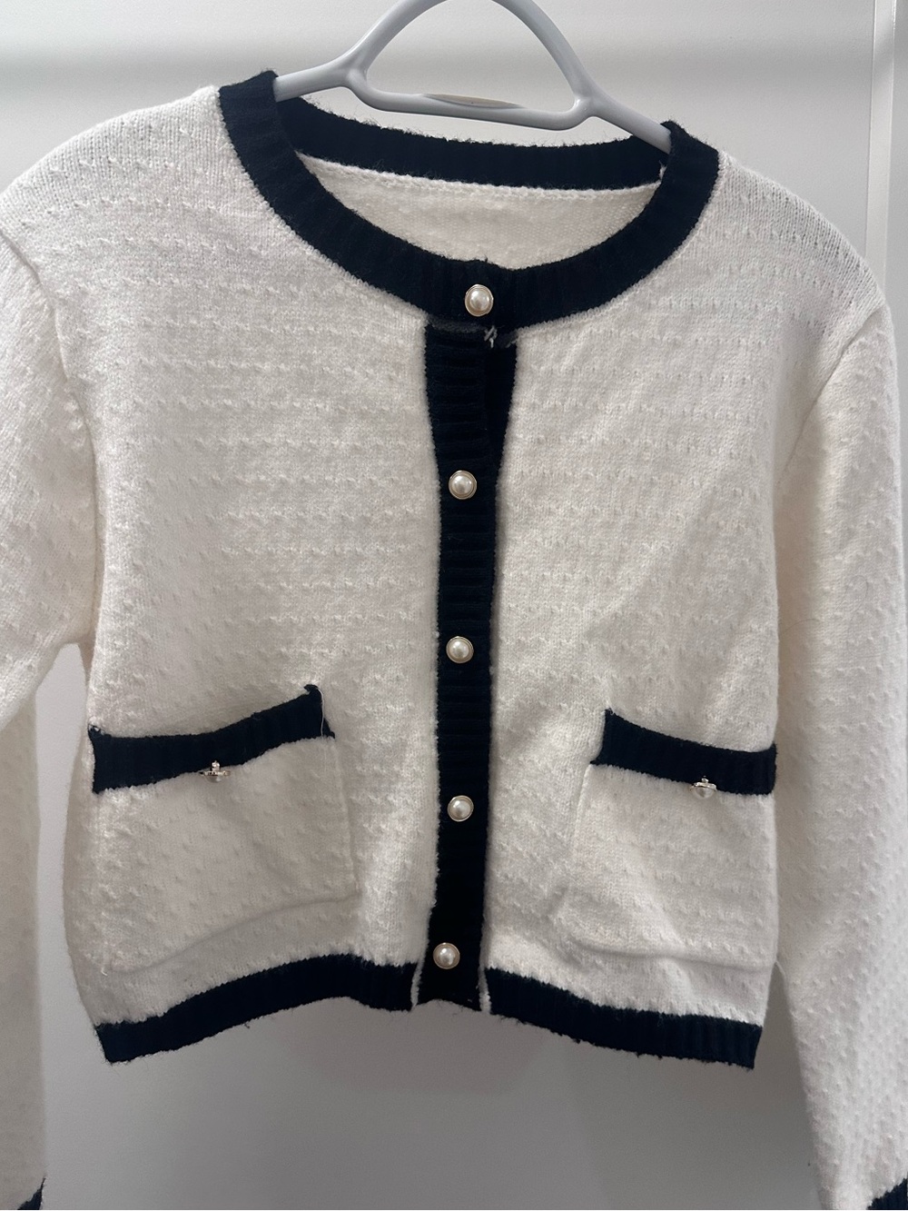 SHEIN Women’s White & Black Trim Classy Cardigan Jacket Sz XS